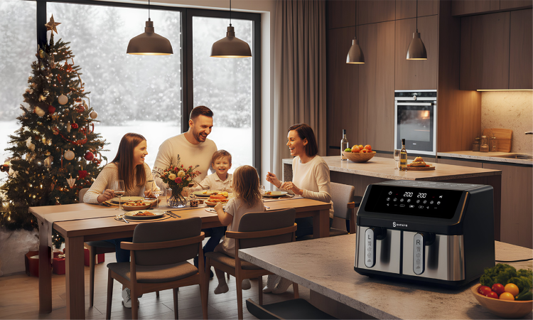 Frytkownica Syncra AeroChef Duo 10L DWUKOMOROWA FRYTOWNICA Air Fryer POJEMNA PODWÓJNA 2000W Z OPCJA SUSZENIA, ODMRAŻANIA, PIECZENIA I INNE TRYBY AUTOMATYCZNE