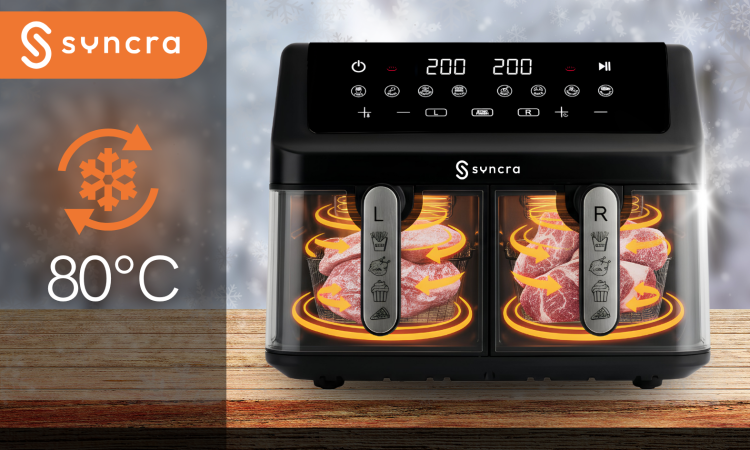Frytkownica Syncra AeroChef Duo 10L DWUKOMOROWA FRYTOWNICA Air Fryer POJEMNA PODWÓJNA 2000W Z OPCJA SUSZENIA, ODMRAŻANIA, PIECZENIA I INNE TRYBY AUTOMATYCZNE