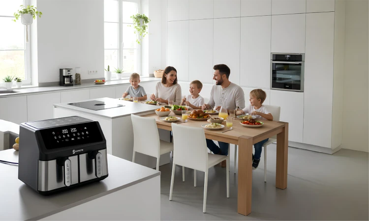 Frytkownica Syncra AeroChef Duo 10L DWUKOMOROWA FRYTOWNICA Air Fryer POJEMNA PODWÓJNA 2000W Z OPCJA SUSZENIA, ODMRAŻANIA, PIECZENIA I INNE TRYBY AUTOMATYCZNE