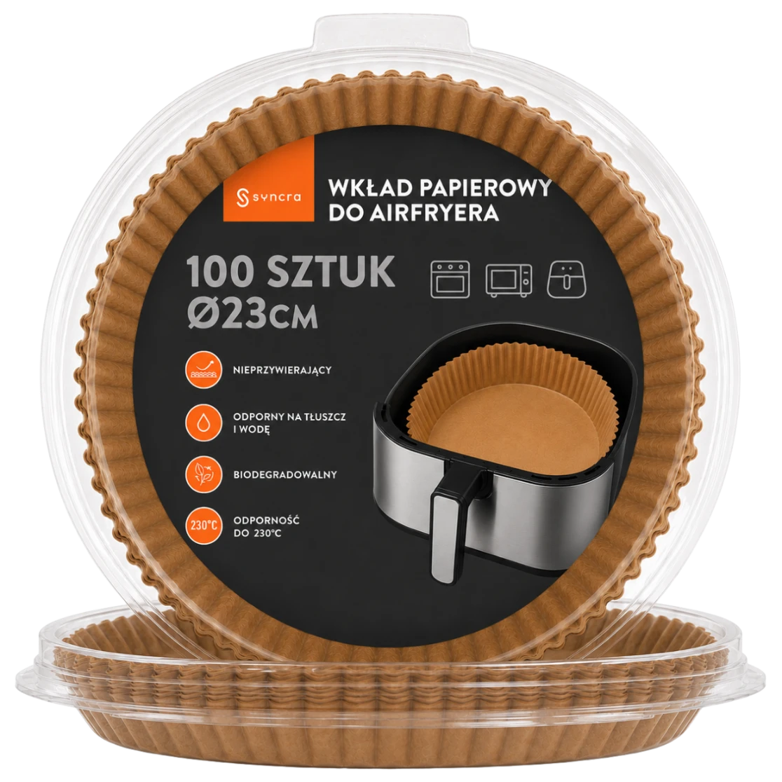 Opakowanie 100 okrągłych wkładów papierowych Syncra Ø 23 cm